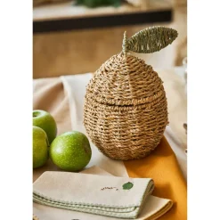 Lot de 2 corbeille pommes en jonc de mer naturel et vert - Les Fruits