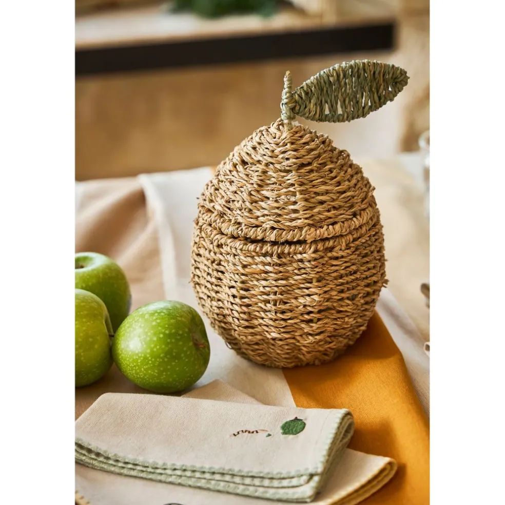 Lot de 2 corbeille pommes en jonc de mer naturel et vert - Les Fruits