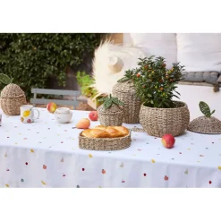 Lot de 2 corbeille pommes en jonc de mer naturel et vert - Les Fruits