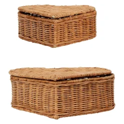 Lot de 2 corbeilles coeur avec couvercle en rotin naturel - Fantine