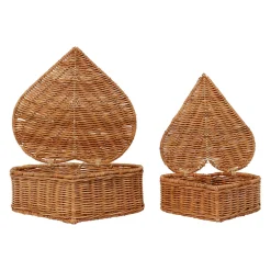 Lot de 2 corbeilles coeur avec couvercle en rotin naturel - Fantine