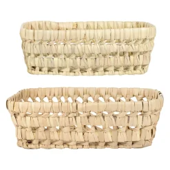 Lot de 2 corbeilles en feuille de palmier naturel 25x20xh10cm - Beezz