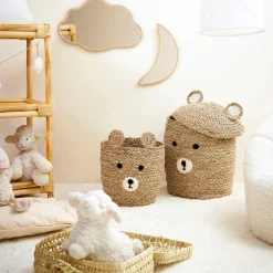 Lot de 2 corbeilles en jonc de mer naturel d31.5xh45cm - Famille