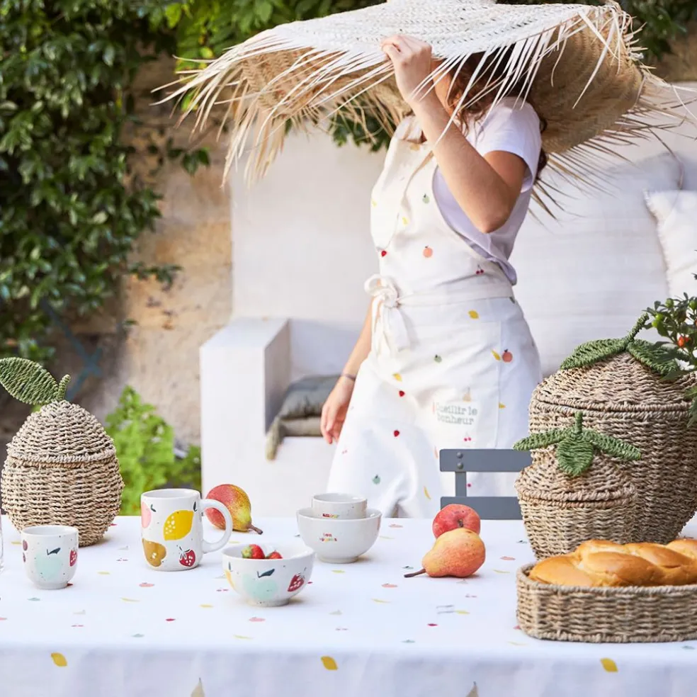Lot de 2 corbeilles fraise en jonc de mer naturel et vert - Les Fruits