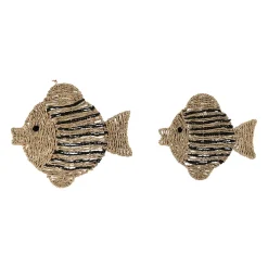 Lot de 2 décoration murale poisson en jonc de mer naturel et bleu - Eté A La Mer