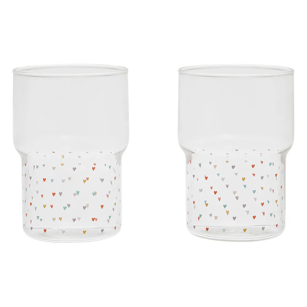 Lot de 2 gobelets en verre coeur 30 cl - famille