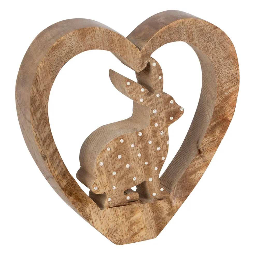 Lot de 2 Lapins cœur en manguier naturel et blanc - Floréal