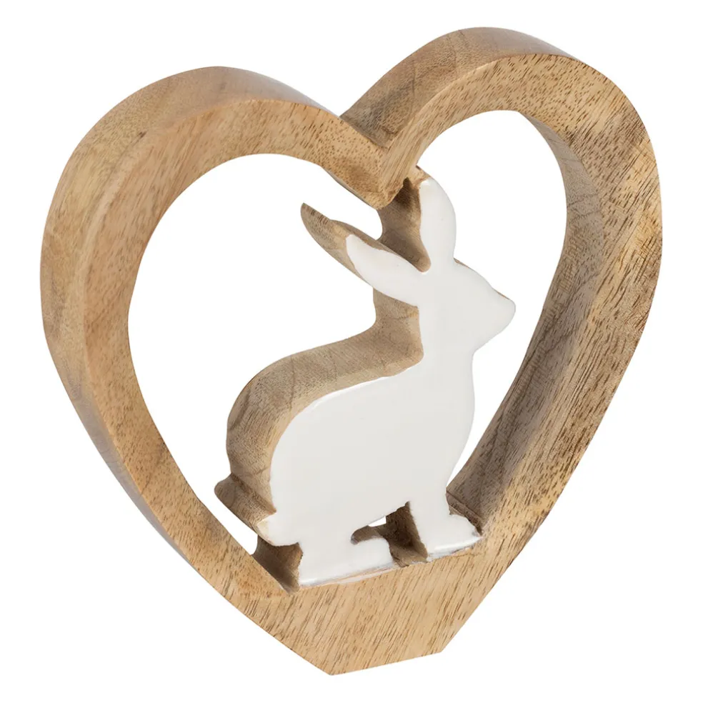 Lot de 2 Lapins cœur en manguier naturel et blanc - Floréal