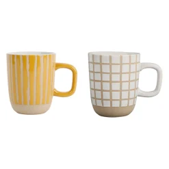 Lot de 2 mugs en grès jaune et blanc - courba
