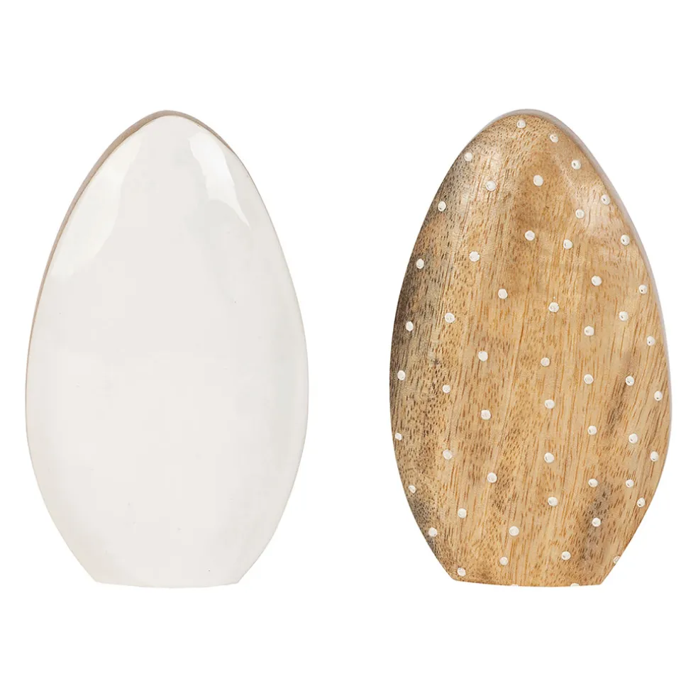 Lot de 2 Oeufs en manguier naturel et blanc - Floréal