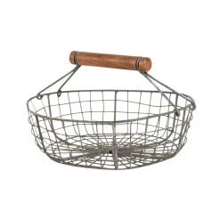 Lot de 3 paniers en fer avec anse en bois naturel