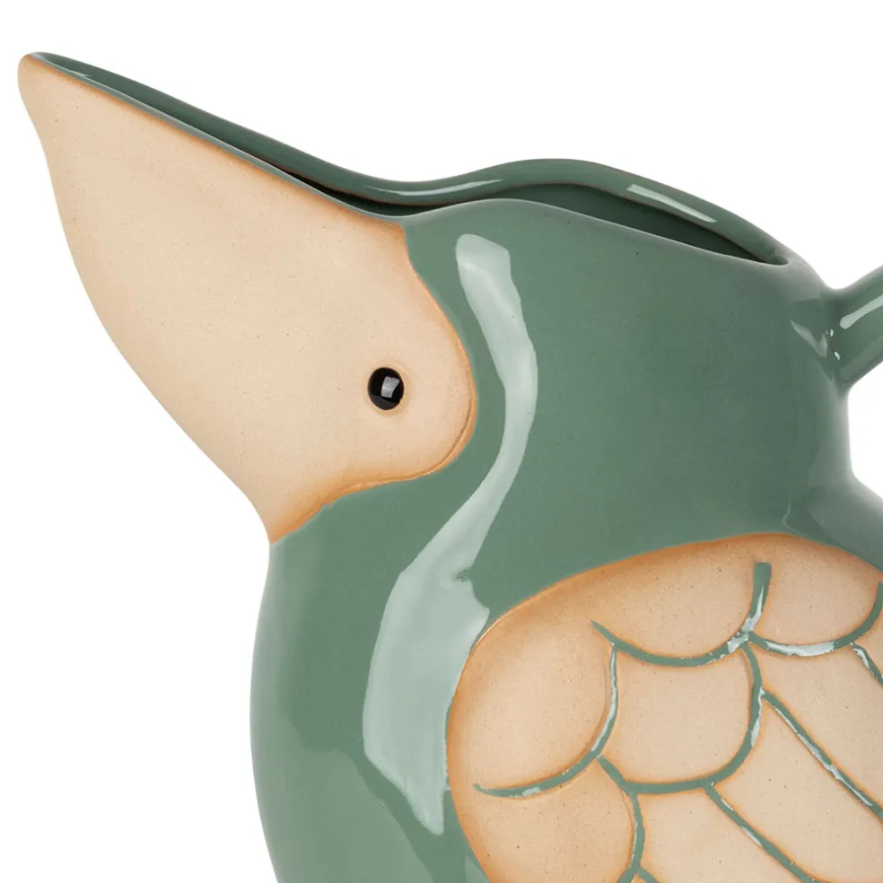 Lot de 2 pichets oiseau en grès blanc et sauge 1L - Calao