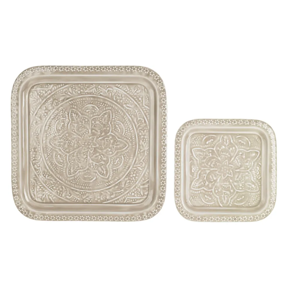 Lot de 2 plateaux carré en fer grège 41x41cm - Arabise