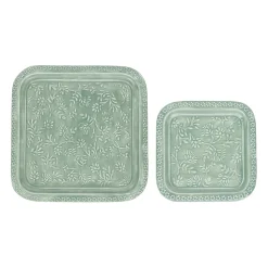 Lot de 2 plateaux carré en fer émaillé sauge - Baroque