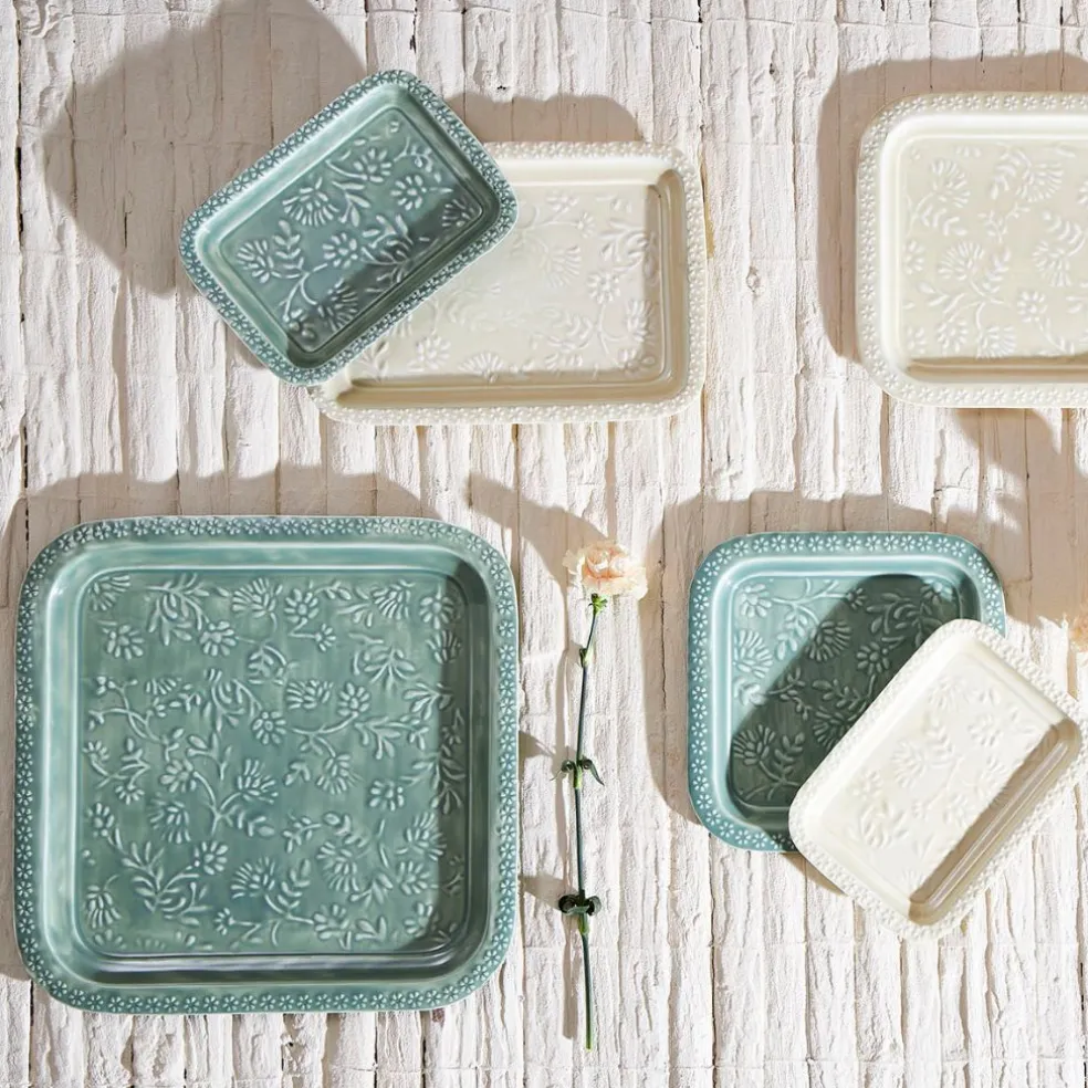 Lot de 2 plateaux carré en fer émaillé sauge - Baroque