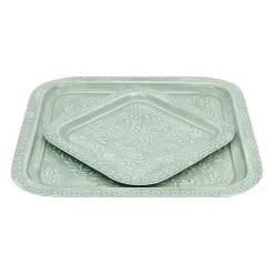 Lot de 2 plateaux carré en fer émaillé sauge - Baroque