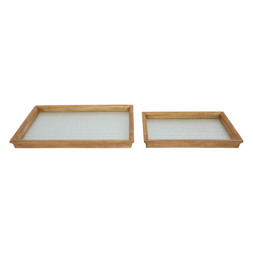 Lot de 2 plateaux en bois et verre naturel - Firmin