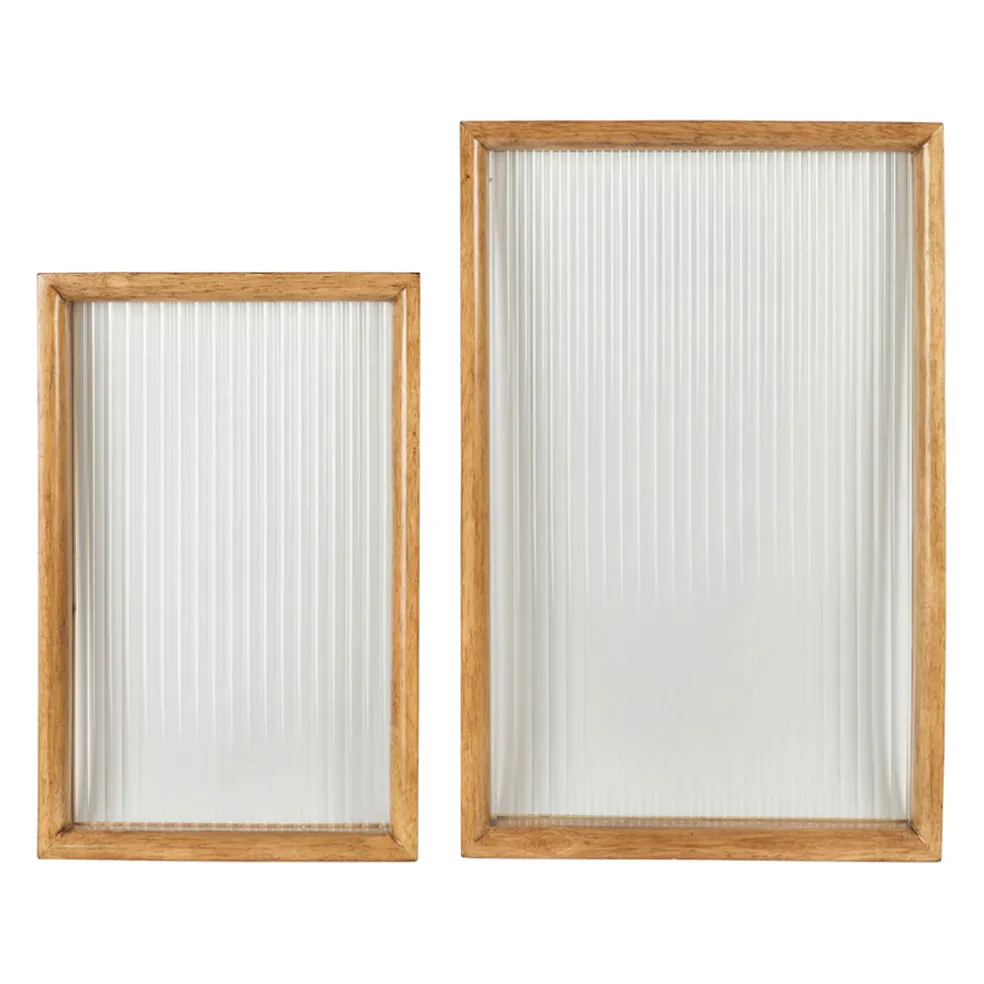 Lot de 2 plateaux en bois et verre naturel - Firmin