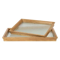 Lot de 2 plateaux en bois et verre naturel - Firmin