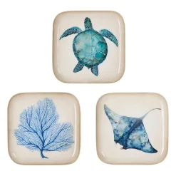 Lot de 3 plateaux en fer bleu et doré - corfou