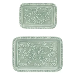 Lot de 2 plateaux en fer émaillé sauge - Baroque