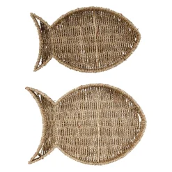 Lot de 2 plateaux poisson en jonc de mer et fer - borneo