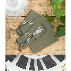Lot de 3 serviettes de table romarin en gaze de coton 40x40cm - Gaia
