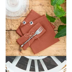 Lot de 3 serviettes en gaze de coton terracotta 40x40cm - Gaia