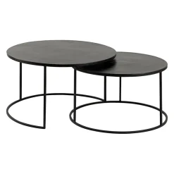 Lot de 2 table gigogne en aluminium et fer noir - Felia