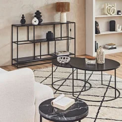 Lot de 2 table gigogne en aluminium et fer noir - Felia