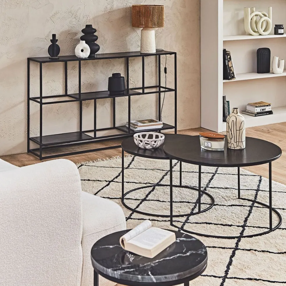 Lot de 2 table gigogne en aluminium et fer noir - Felia