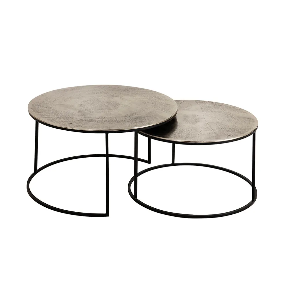 Lot de 2 table gigogne en aluminium et fer argenté - Felia