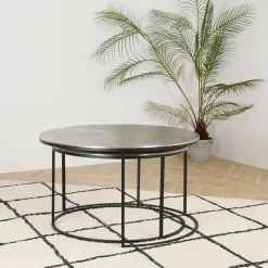 Lot de 2 table gigogne en aluminium et fer argenté - Felia