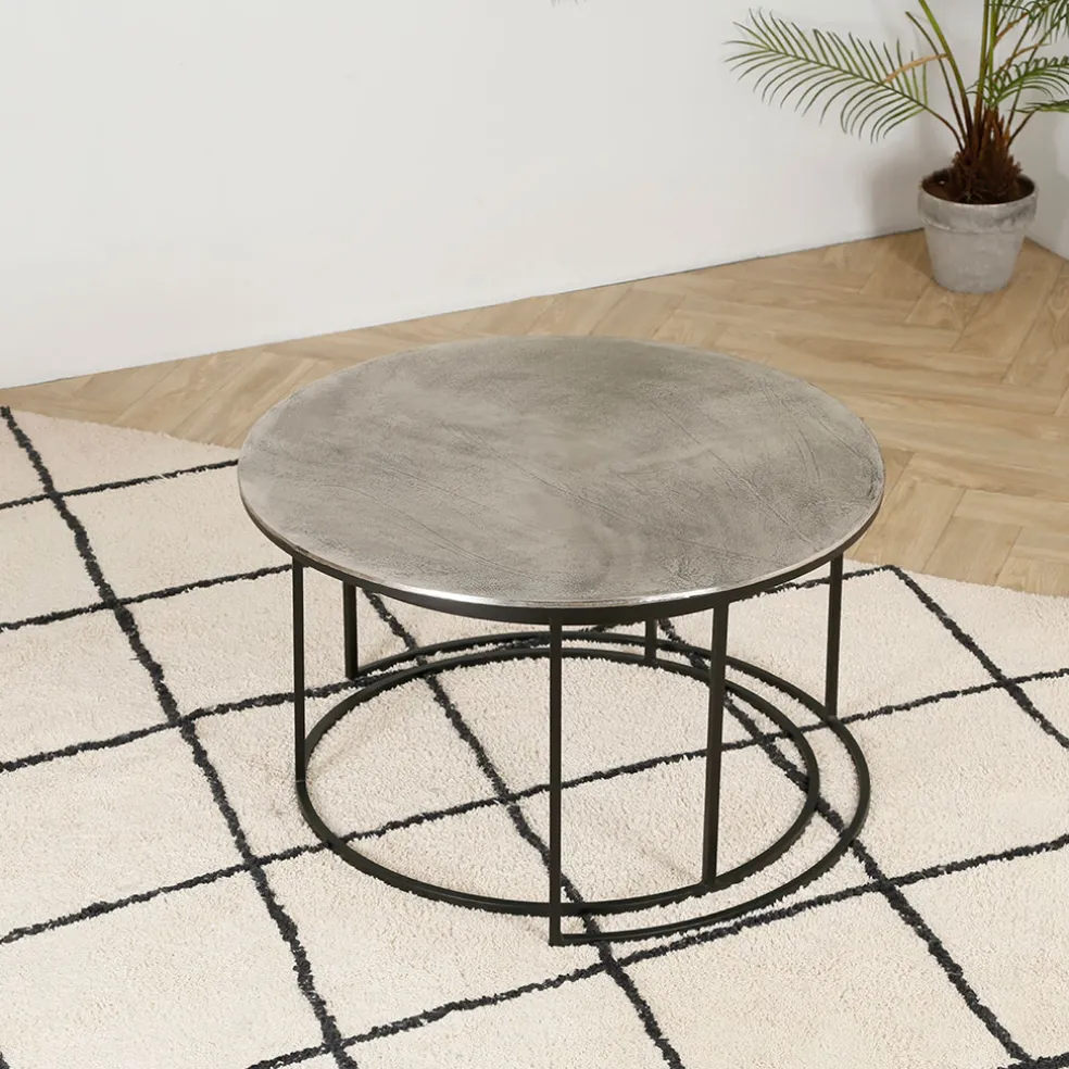 Lot de 2 table gigogne en aluminium et fer argenté - Felia