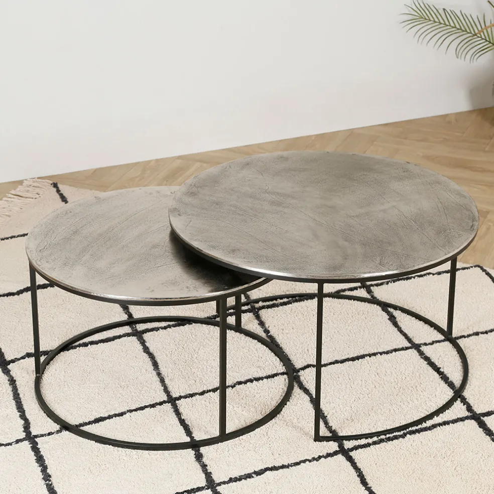 Lot de 2 table gigogne en aluminium et fer argenté - Felia