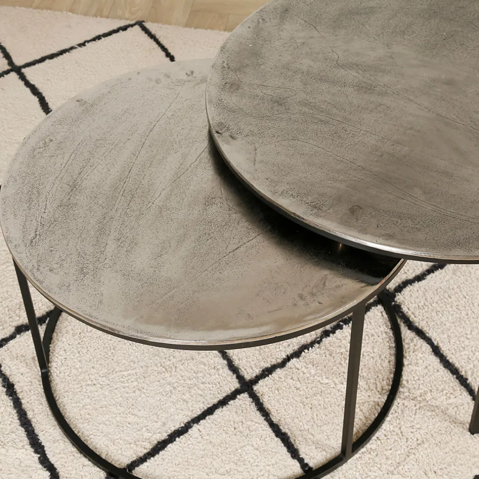 Lot de 2 table gigogne en aluminium et fer argenté - Felia