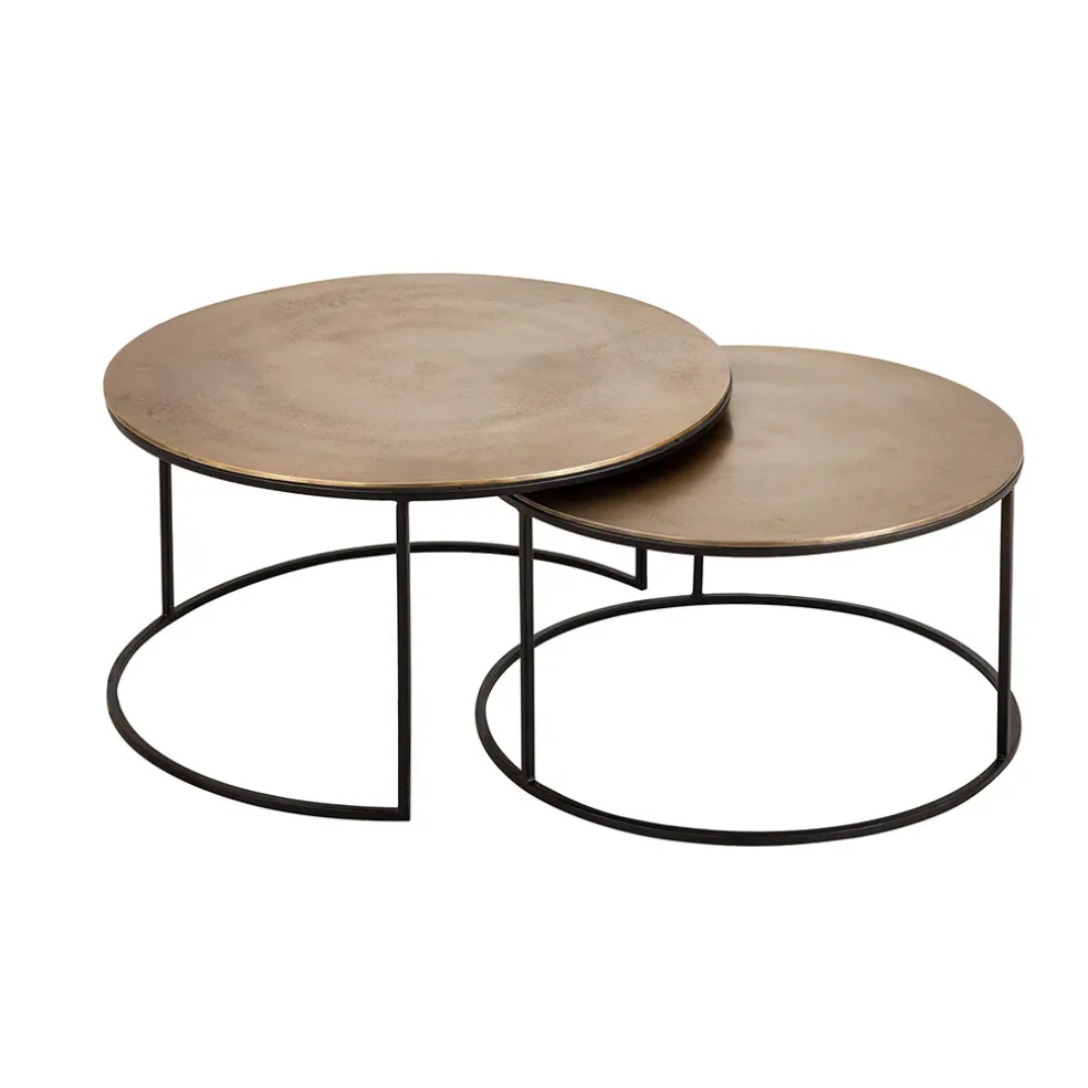 Lot de 2 table gigogne en aluminium et fer doré - Felia