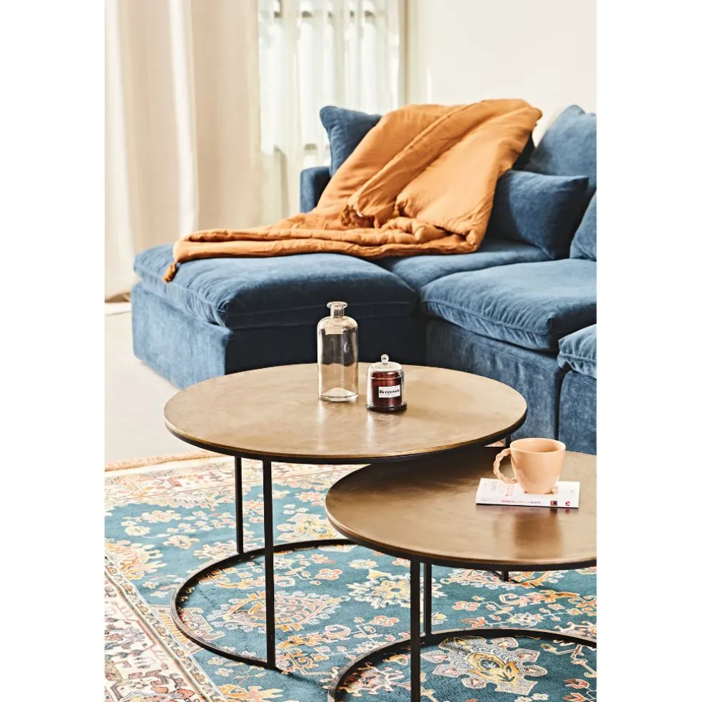 Lot de 2 table gigogne en aluminium et fer doré - Felia