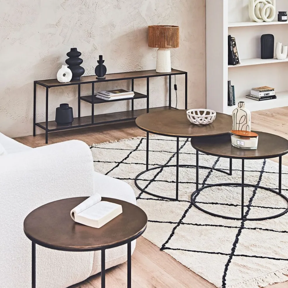 Lot de 2 table gigogne en aluminium et fer doré - Felia