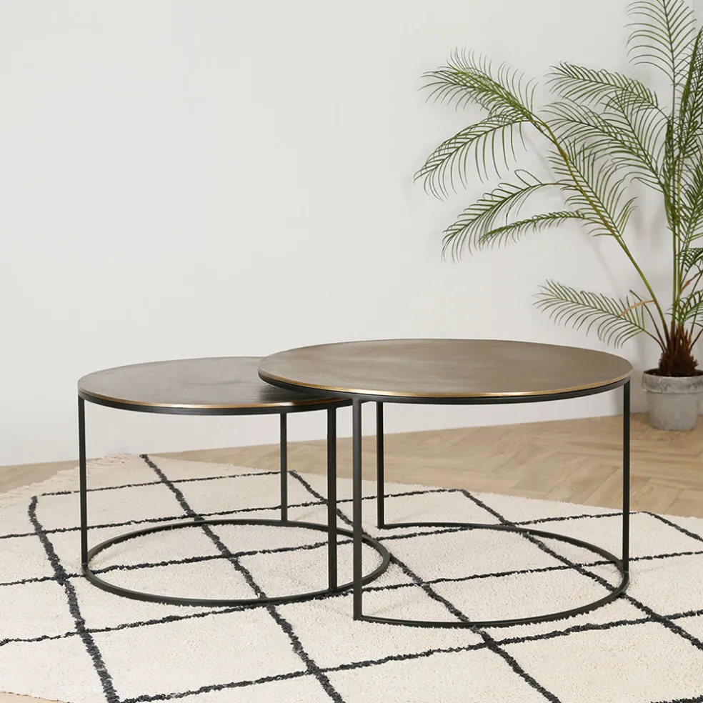 Lot de 2 table gigogne en aluminium et fer doré - Felia