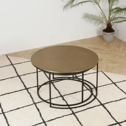 Lot de 2 table gigogne en aluminium et fer doré - Felia