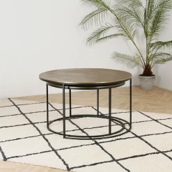 Lot de 2 table gigogne en aluminium et fer doré - Felia