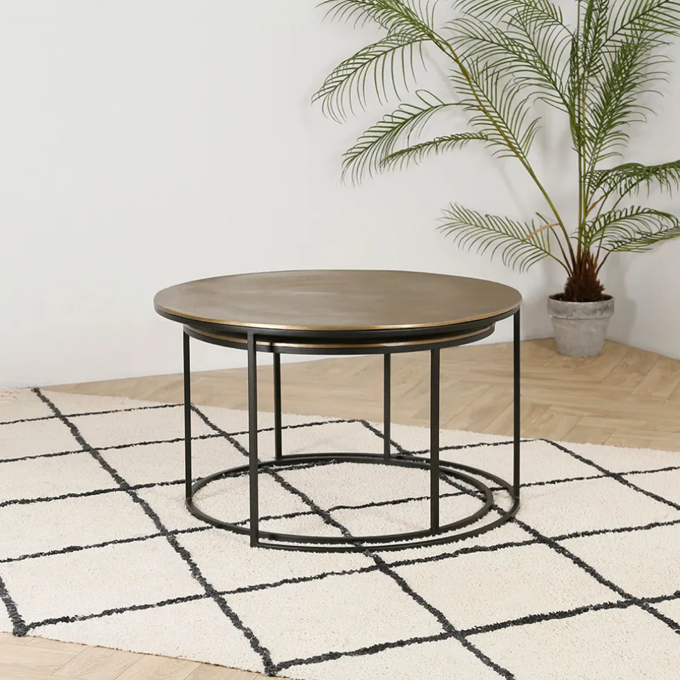 Lot de 2 table gigogne en aluminium et fer doré - Felia