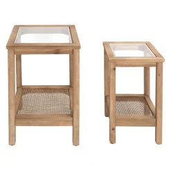 Lot de 2 tables d'appoint en sapin et verre naturel - Firmin