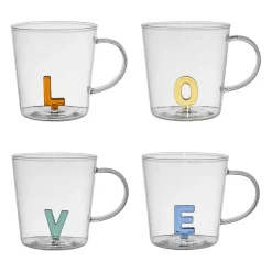 Lot de 4 tasses a thé love en verre multicolore 35cl - Colorea