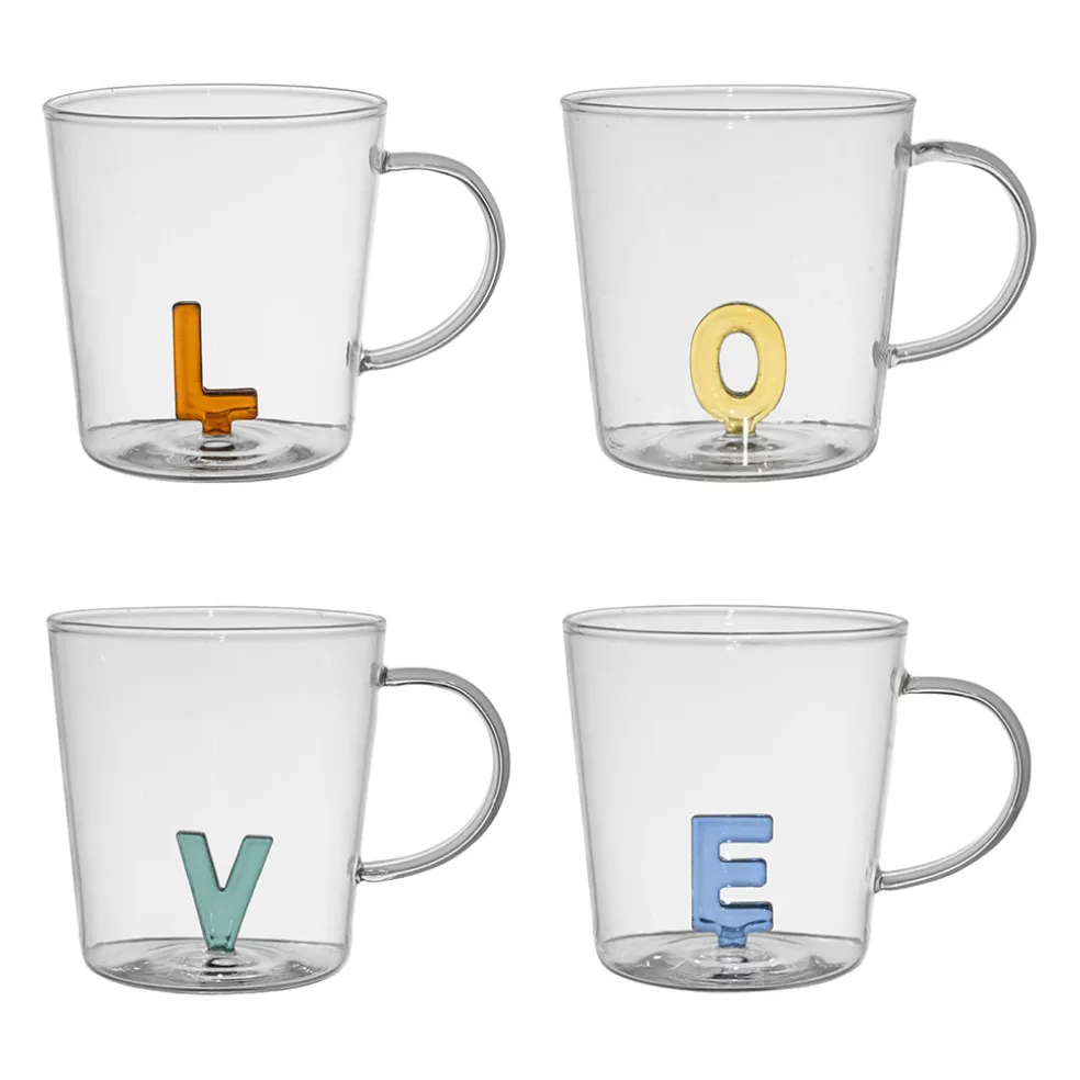 Lot de 4 tasses a thé love en verre multicolore 35cl - Colorea