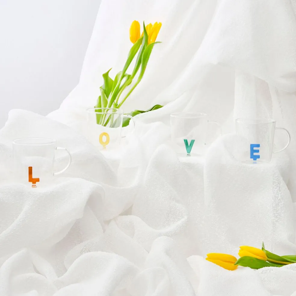 Lot de 4 tasses a thé love en verre multicolore 35cl - Colorea