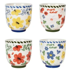 Lot de 4 tasses en grès fleur multicolore 17cl - Bellagio