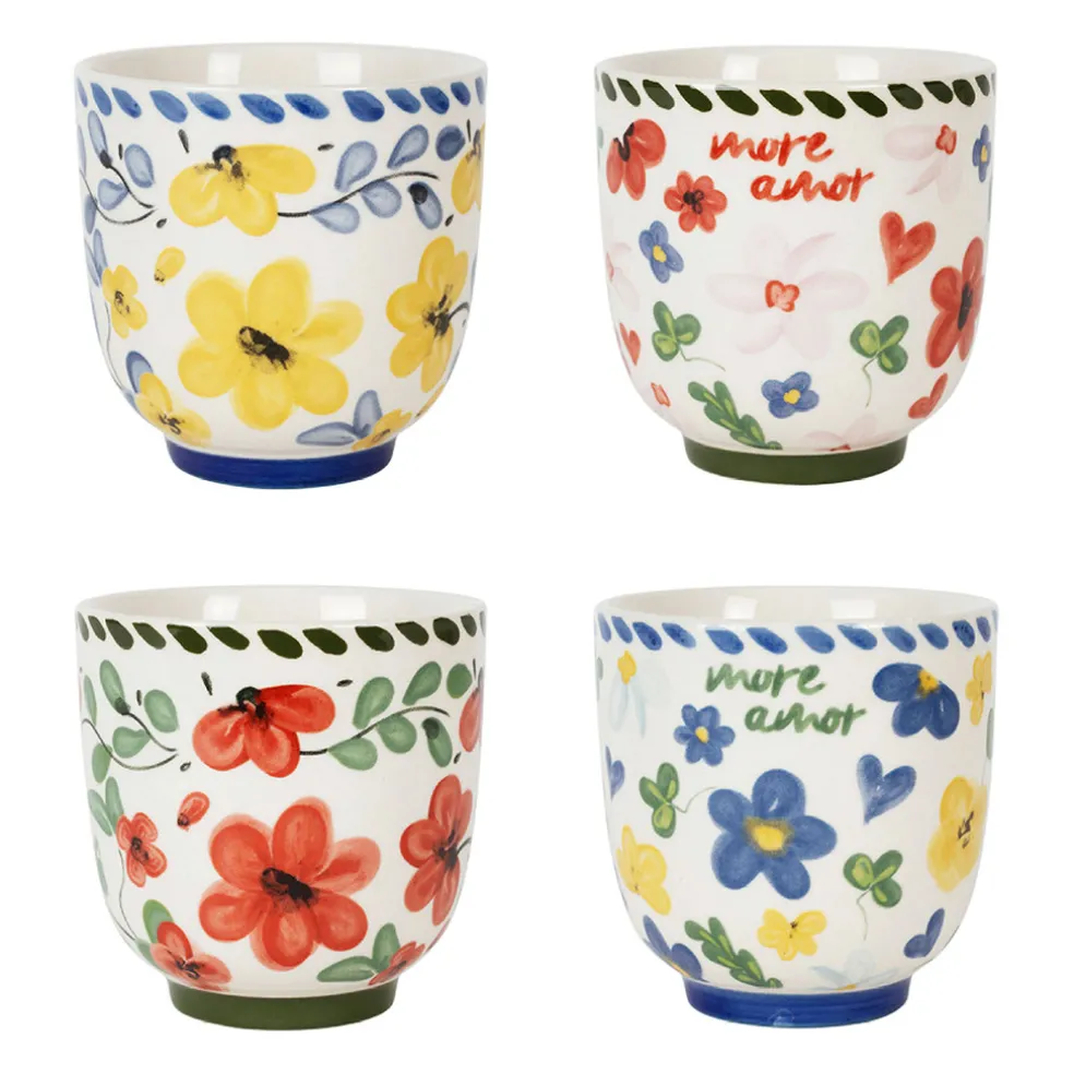Lot de 4 tasses en grès fleur multicolore 17cl - Bellagio