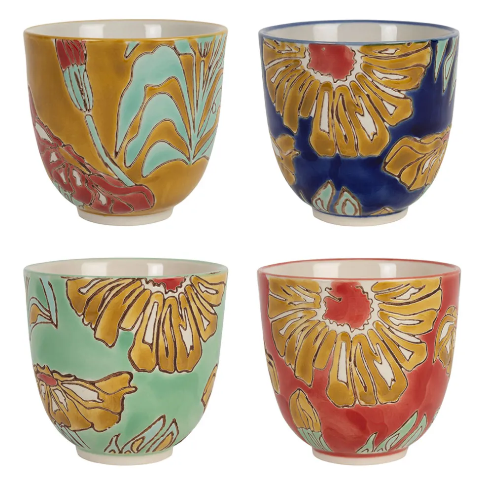 Lot de 4 tasses en grès multicolore 15cl - Flaura